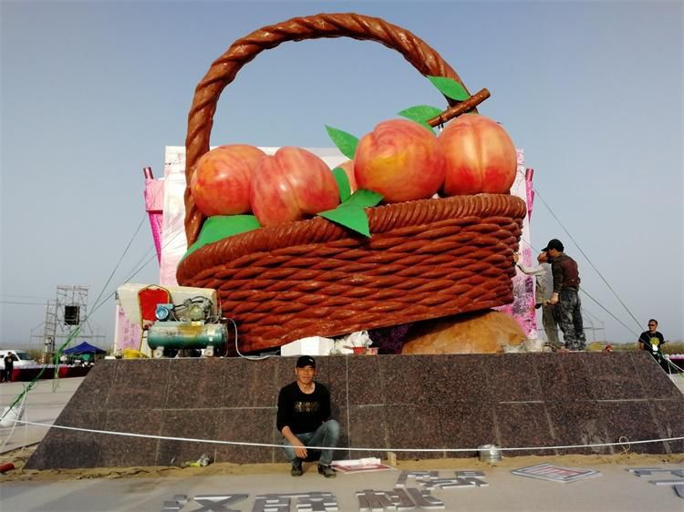 果籃雕塑制作專供，園林裝飾，建筑玻璃鋼果籃雕塑批發(fā)