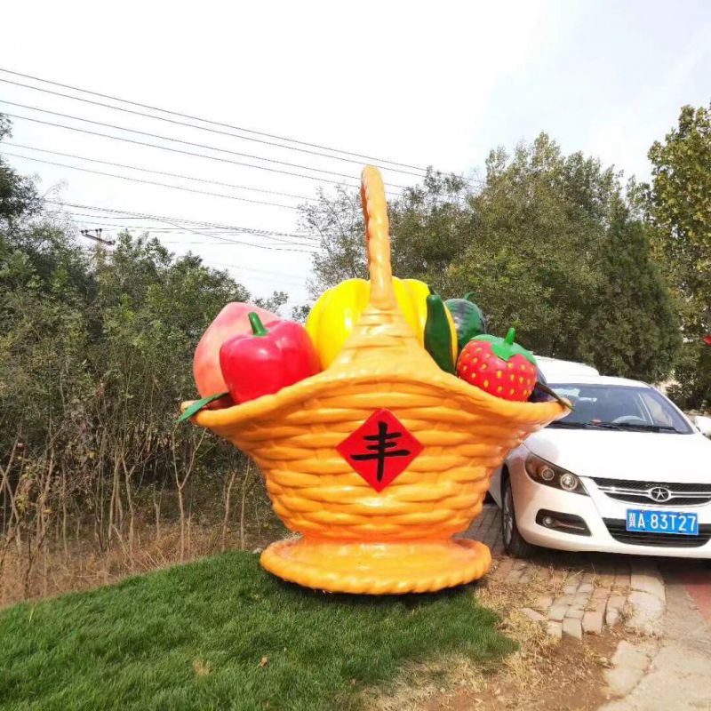 廣場(chǎng)果籃雕塑精選，室外軟裝，抽象水果果籃雕塑精選