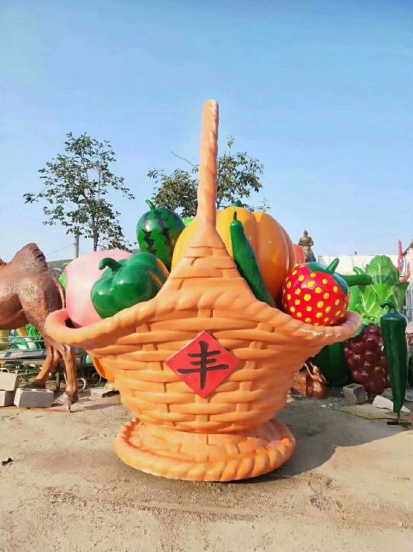 公園果籃雕塑訂做，街景小品，鴨梨果籃雕塑定制